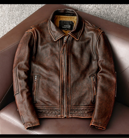 Motorcycle Short Stone Wash Worn Coat Distressed Biker Aesthetic