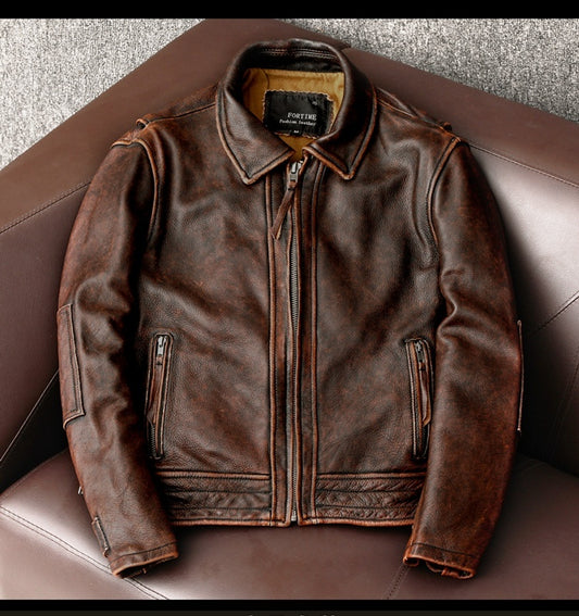 Motorcycle Short Stone Wash Worn Coat Distressed Biker Aesthetic