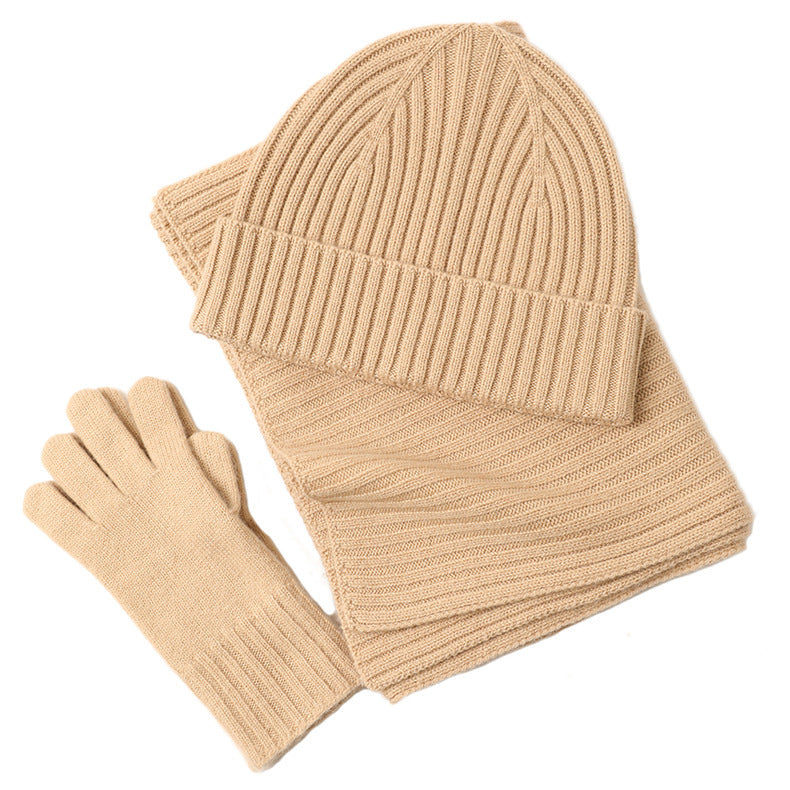 New Wool Scarf Hat Gloves Three-piece Set For Women