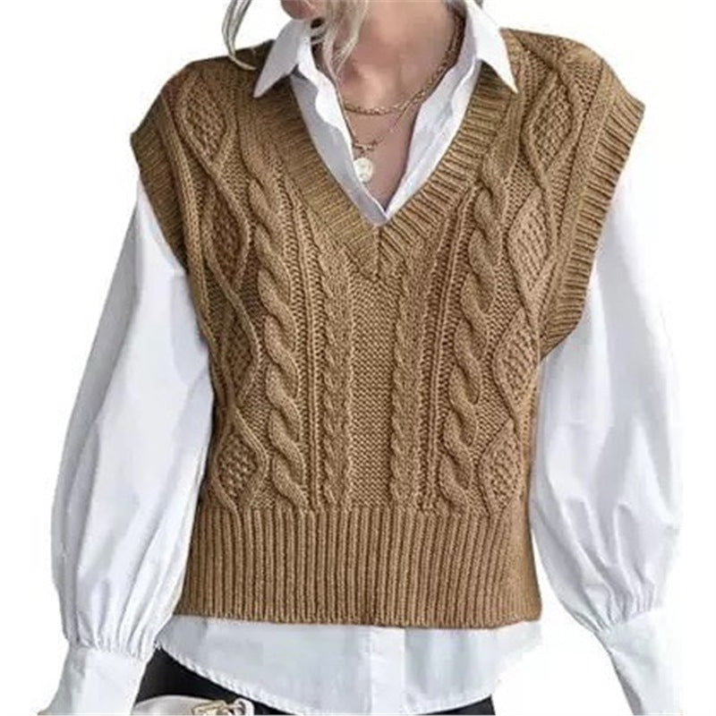 Vest Knitted Retro College Style All-matching