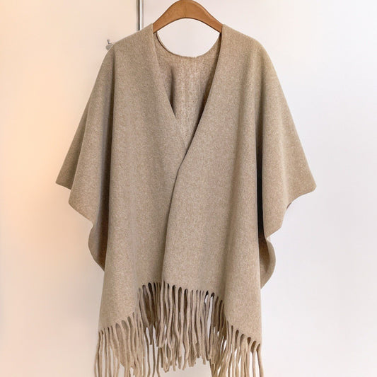 Solid Color Fashion Retro High-grade Travel Warm Outerwear Cloak Robe