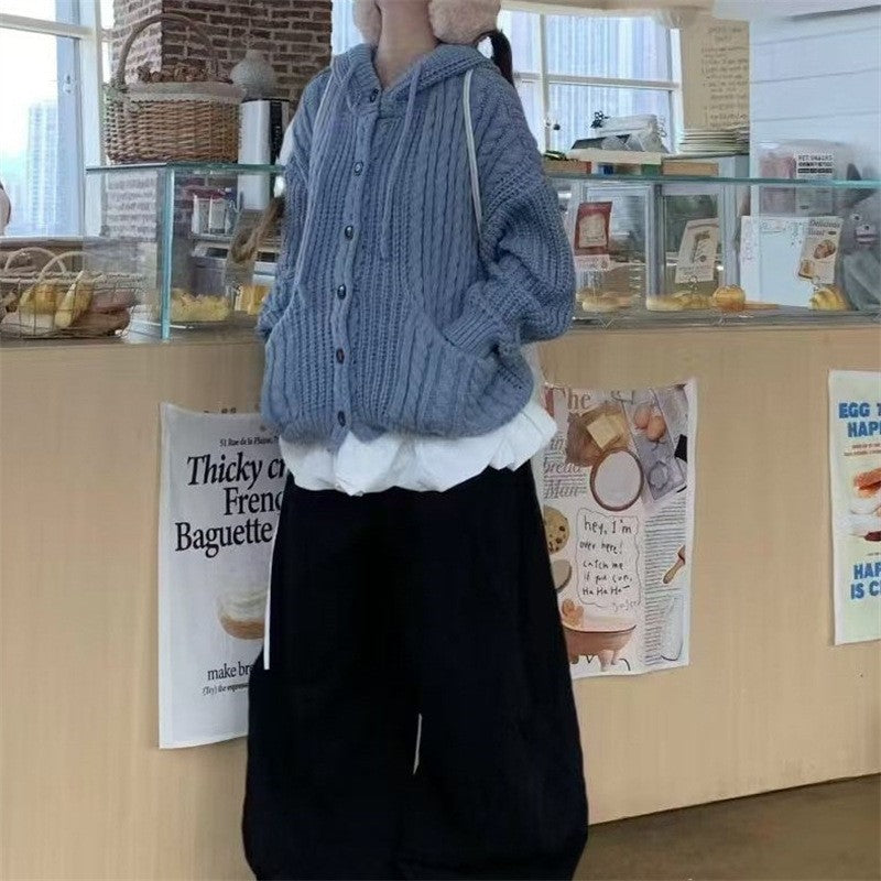 South Korea Retro Twist Hooded Sweater