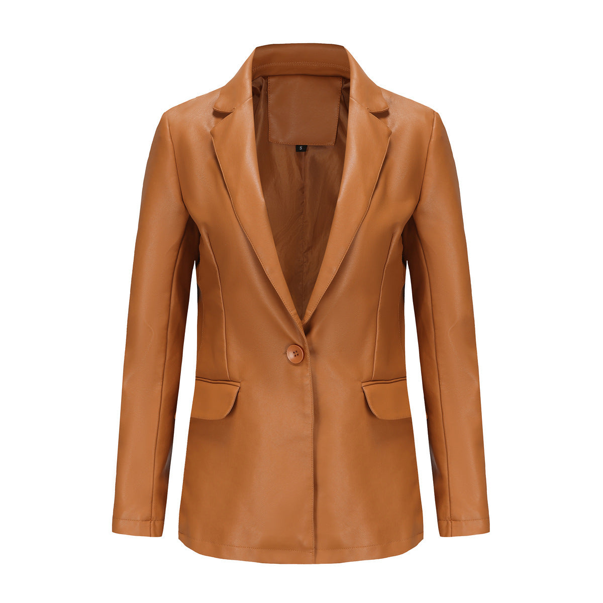 Single Button Commute Leisure Solid Color Leather Coat