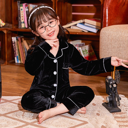 Golden Velvet: Children’s Minimalist Solid Pajama Set
