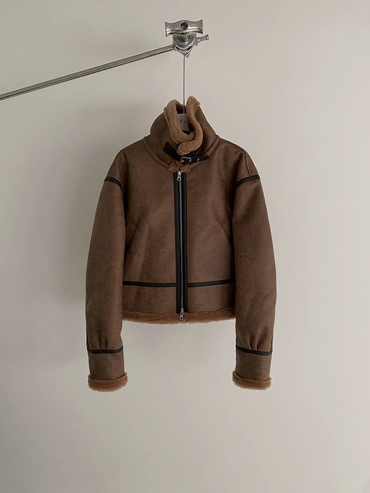 South Korea Fur Integrated Cotton Coat Loose Suede Lambswool Jacket Opulent Warmth