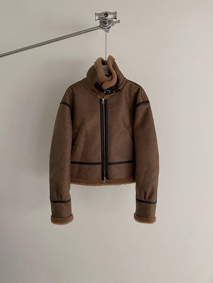 South Korea Fur Integrated Cotton Coat Loose Suede Lambswool Jacket Opulent Warmth