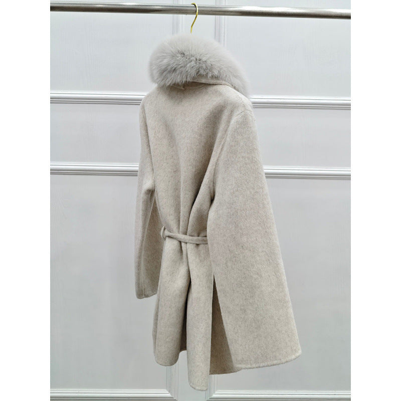 Winter Mid-length Fox Fur Reversible Cashmere Coat