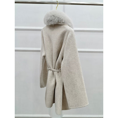 Winter Mid-length Fox Fur Reversible Cashmere Coat