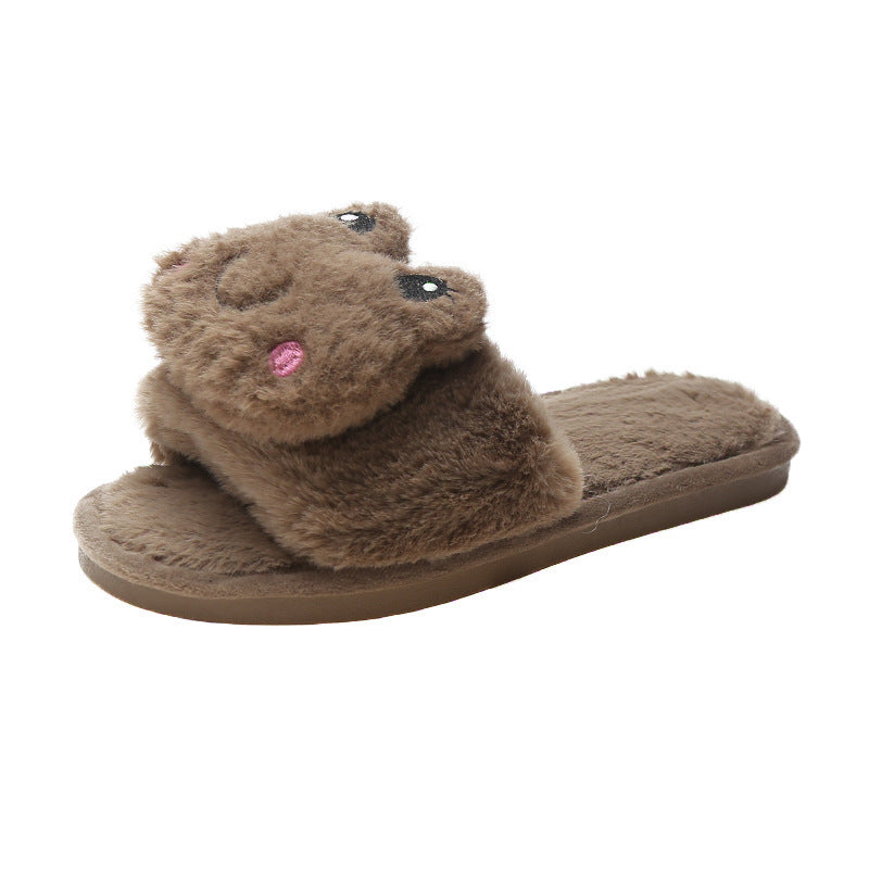 Female Cartoon Flat-bottomed Warm Wool Slippers