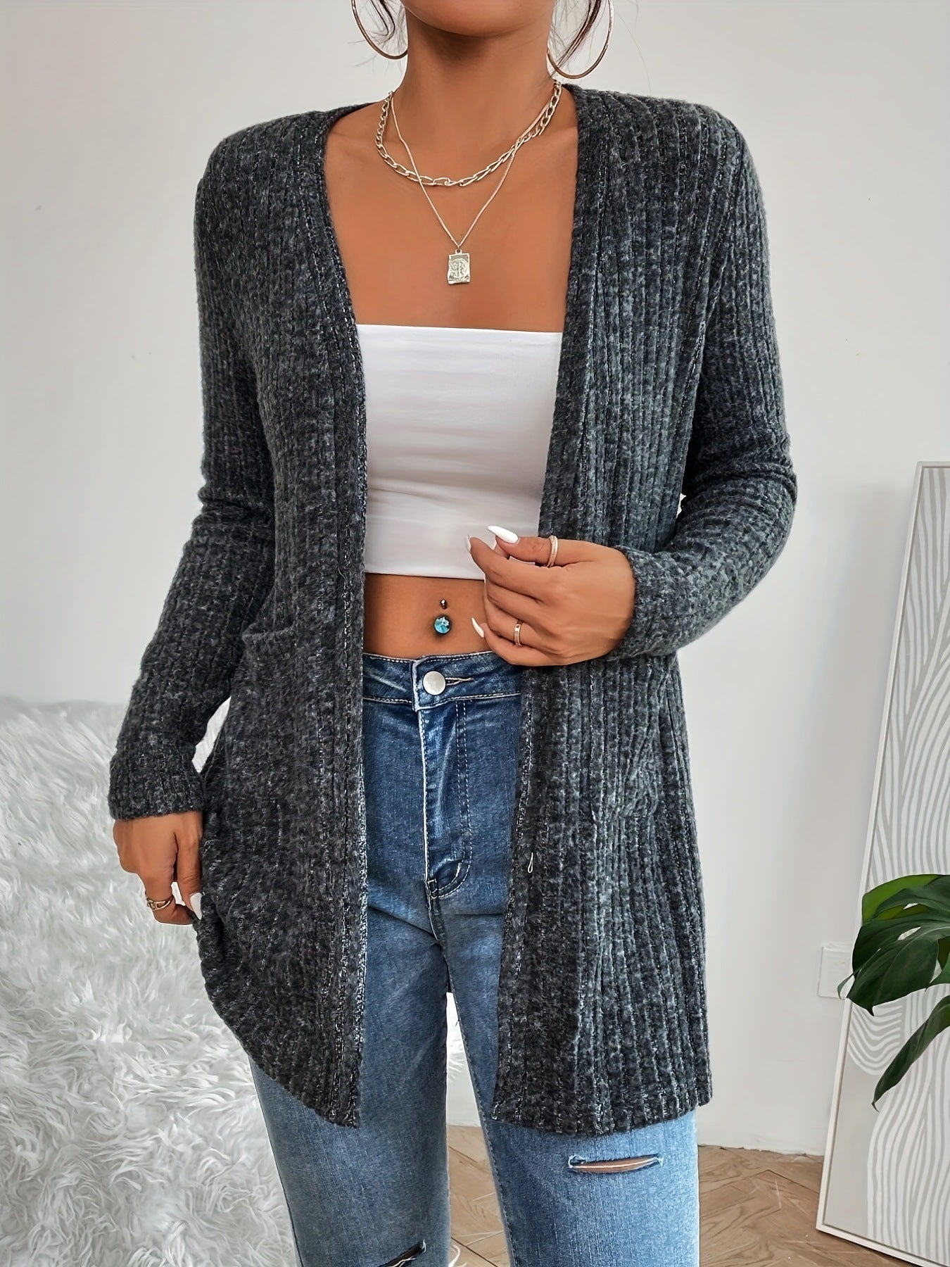 Knitted Cardigan Pocket Long Sleeve Coat Sweater