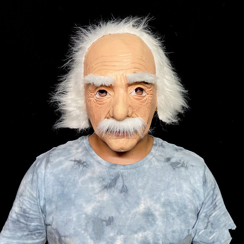 Realistic Old Man Halloween Mask | White Hair & Beard Full-Head Costume Headpiece