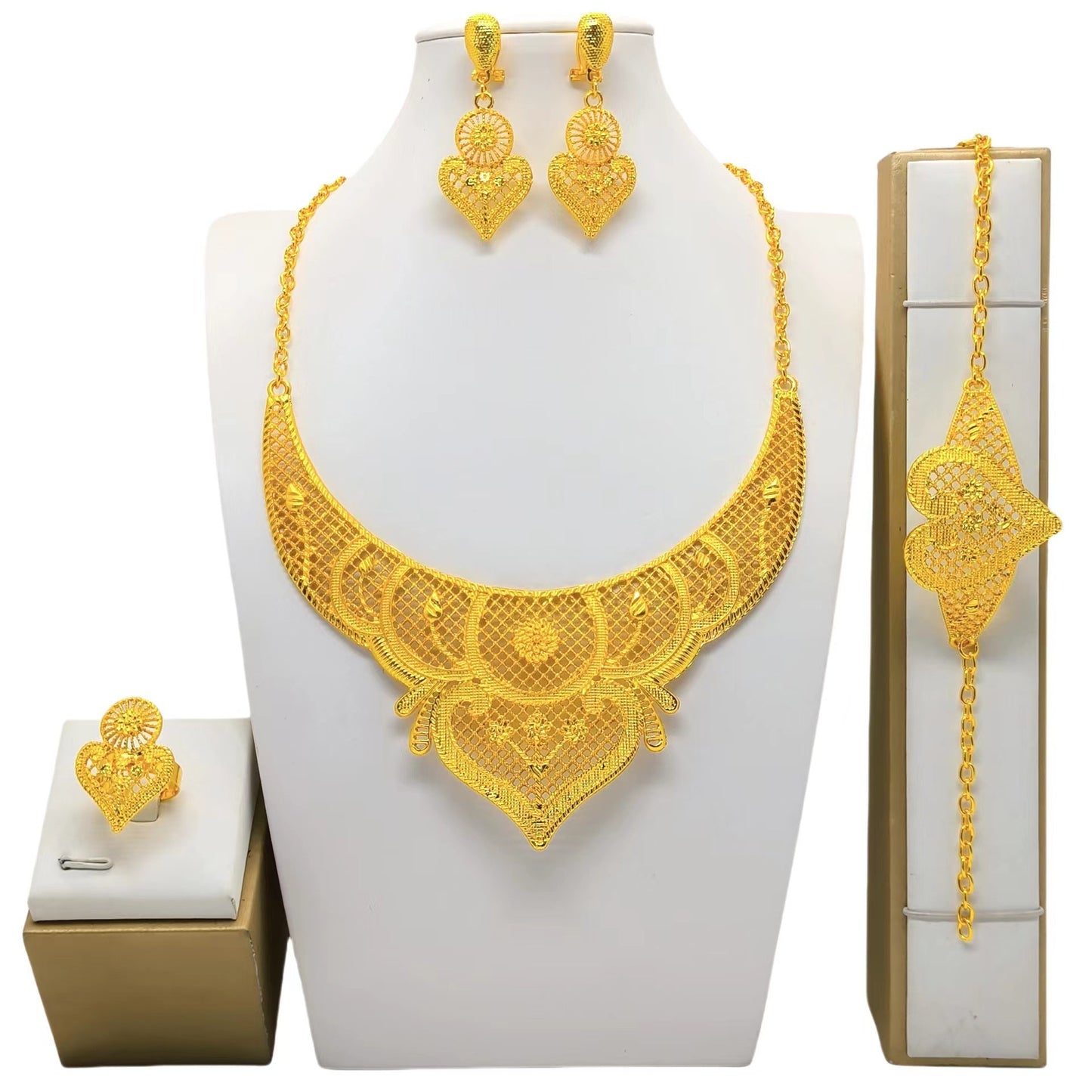 Bridal Wedding Necklace Earring Ring Bracelet Four-piece Set