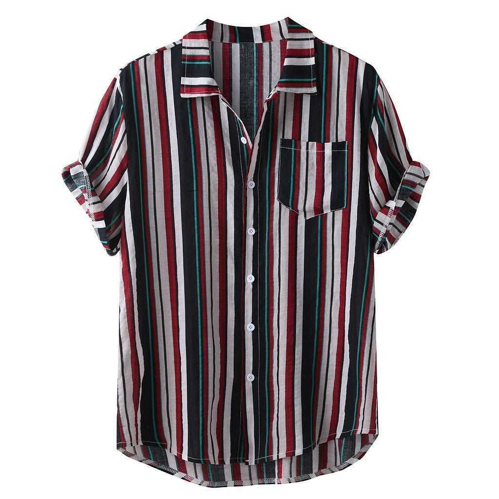 Hawaiian Striped Casual Shirt Vibrant Island Elegance
