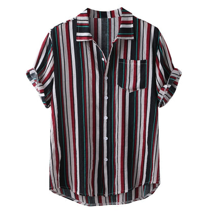 Hawaiian Striped Casual Shirt Vibrant Island Elegance
