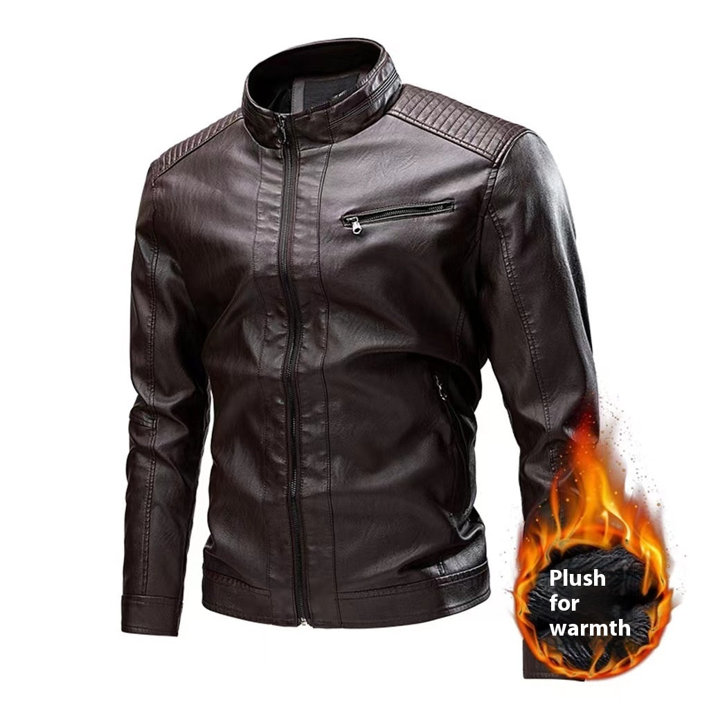 Spring Autumn Cross-Border Casual Mens Leather Stitching Motorcycle Retro Fashion Jacket Heritage Fusion