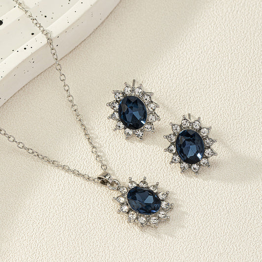 European And American Fashion SUNFLOWER Zircon Ear Stud Necklace Suit