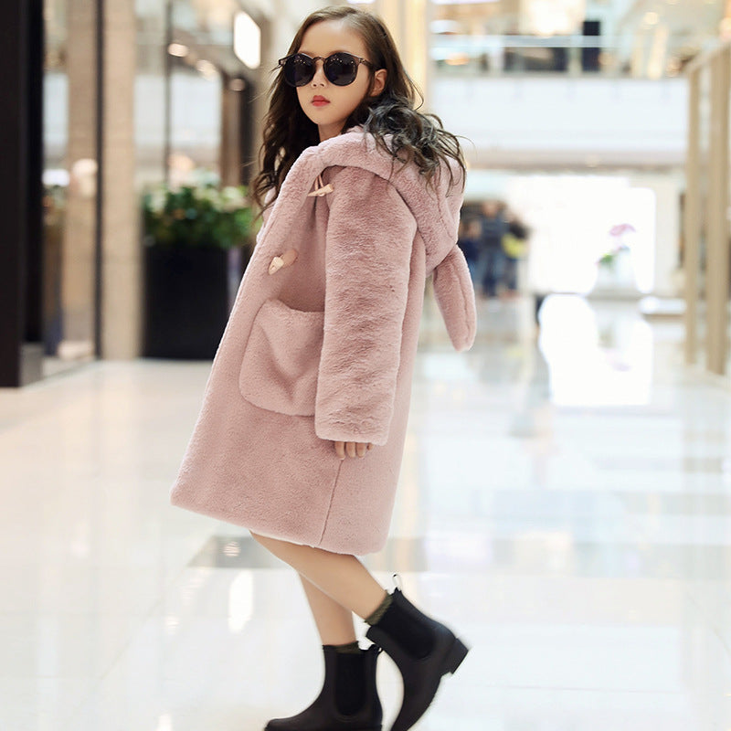 The Sovereign Faux: Thickened Faux Fur Coat for Big Kids