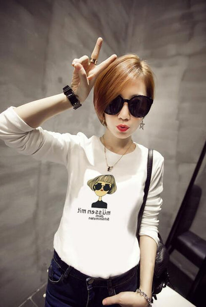 Long sleeve cartoon versatile T-shirt