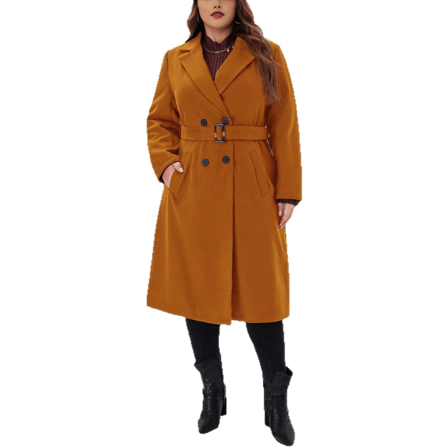 Women's Plus Size Solid Color Woolen Coat