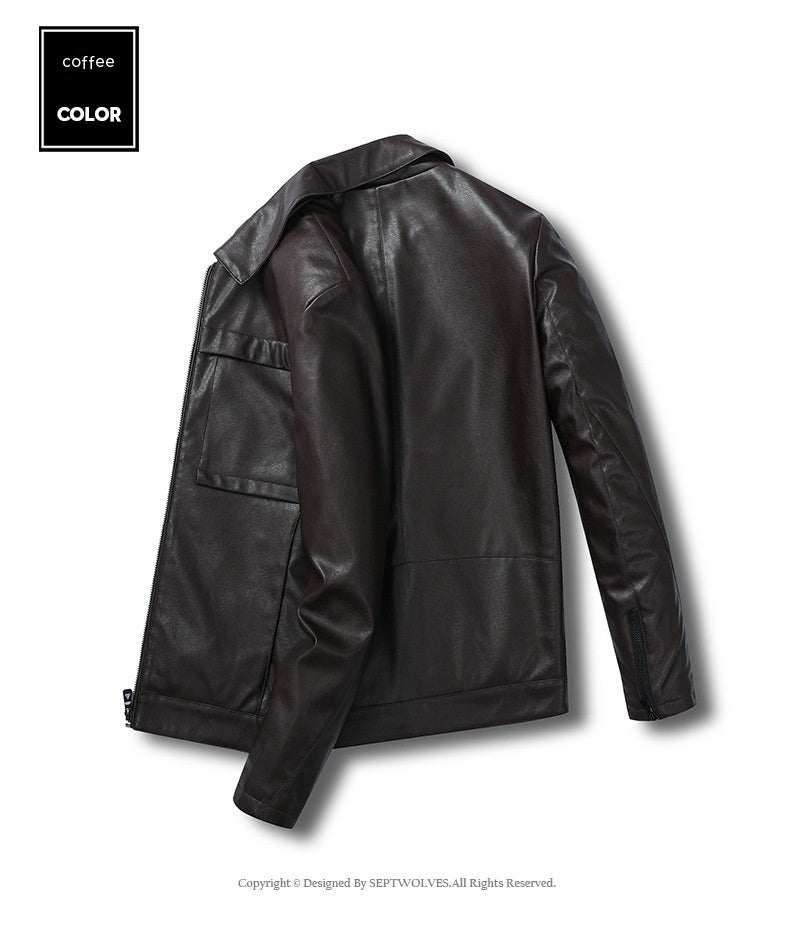Mens Motorcycle Leather Jacket Slim Lapel Casual Biker Heritage