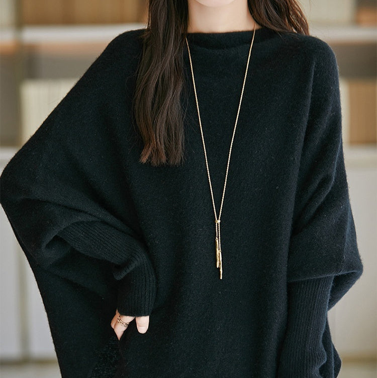 Lazy Sweater Loose Design Women's Off-neck Knitted Retro Pullover