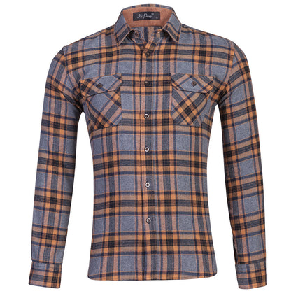 Cotton plaid double bag long sleeve shirt men