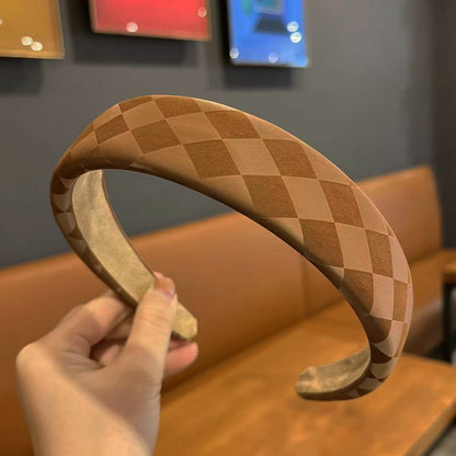 Retro Fashion Leather High Skull Top Chessboard Lattice Sponge Headband