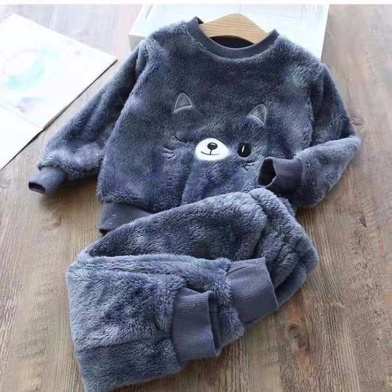 The Thickened Plush: Coral Fleece Children’s Home Clothes