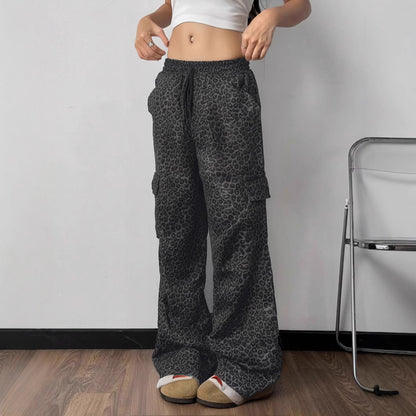 Printing Stylish Multi-pocket Street Overalls Loose-fit Tappered Trousers