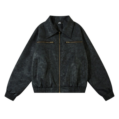 American Street Hip Hop Casual Flying Motorcycle PU Leather Jacket Street Culture Fusion