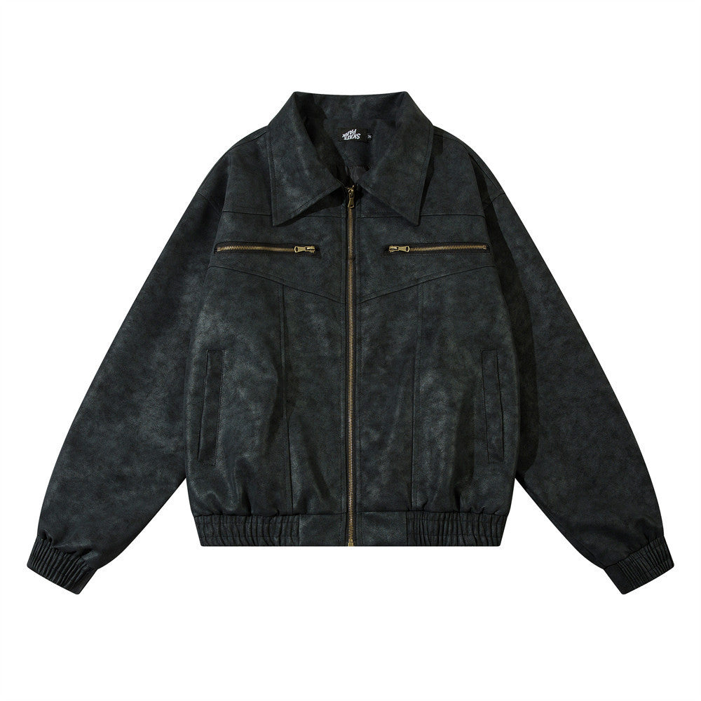 American Street Hip Hop Casual Flying Motorcycle PU Leather Jacket Street Culture Fusion