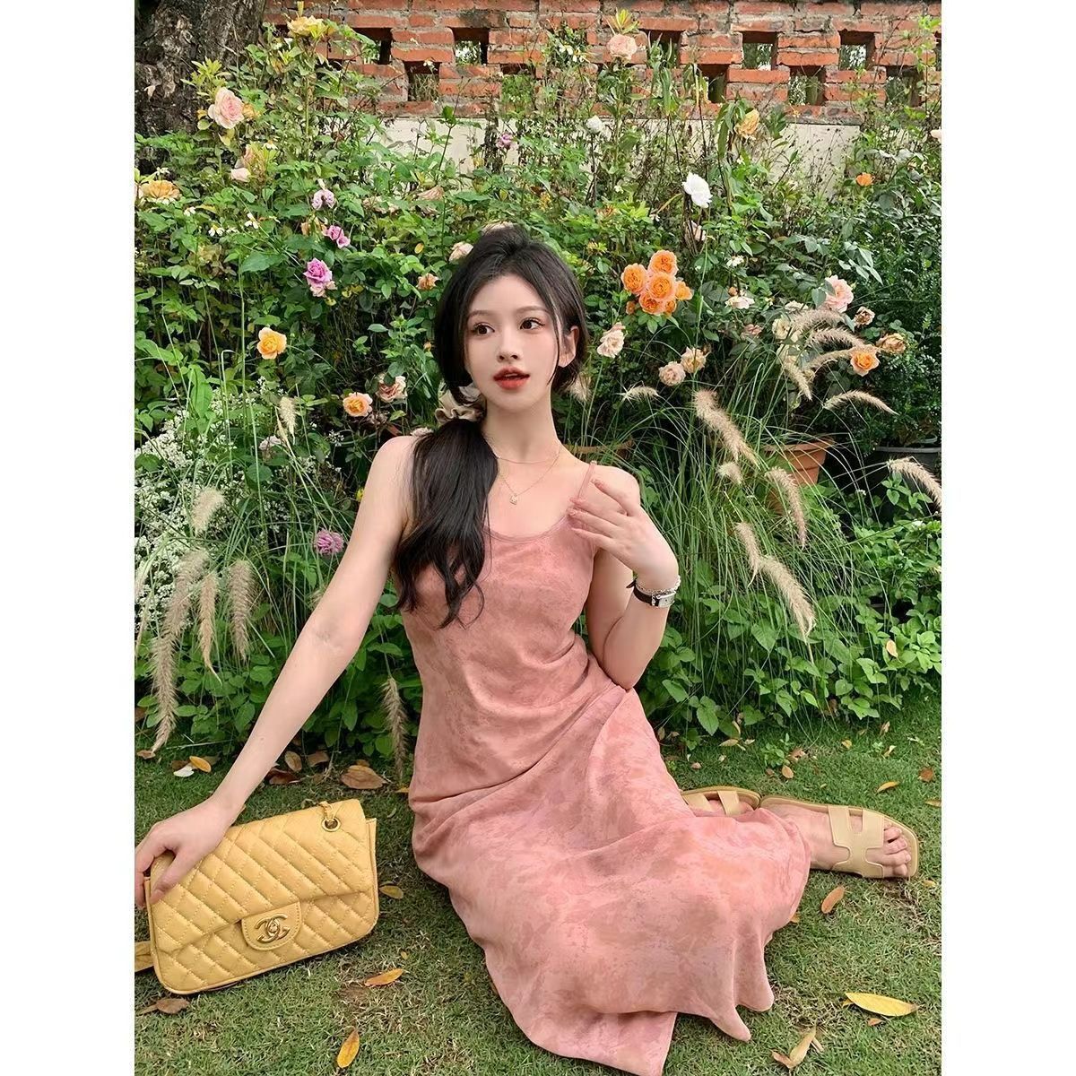 Seaside Holiday Floral Strap High-grade Dress