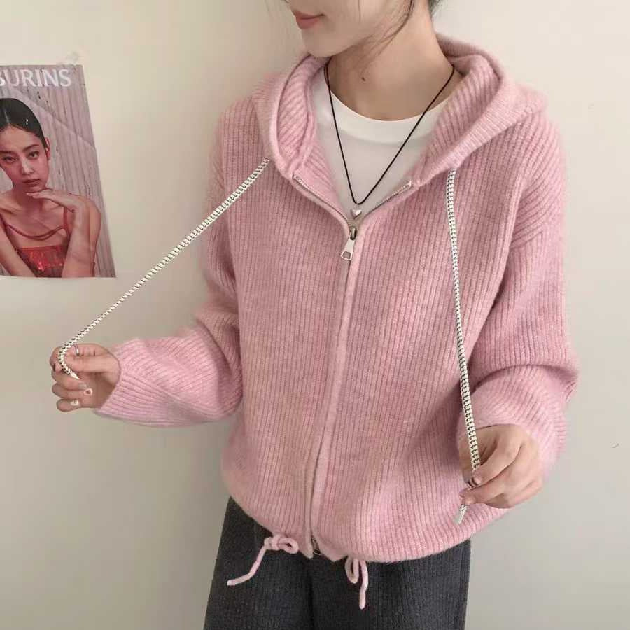 Double Zipper Hooded Knitted Niche Sweater Coat