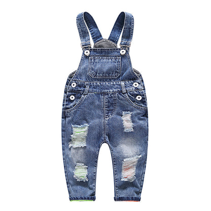 Boys Fashion Simple Denim Suspender Pants Classic Adventure