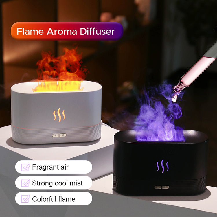 USB Ultrasonic Flame Humidifier with RGB LED Aroma Diffuser Black