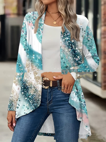 Women's Digital Printed Cardigan Long Sleeve Suit Coat