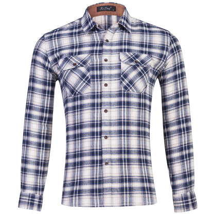 Cotton plaid double bag long sleeve shirt men