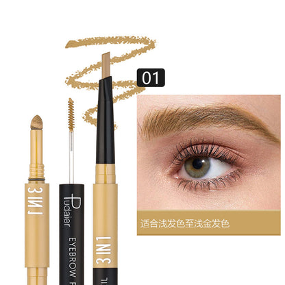 Three-in-one Double-headed Triangle Waterproof Eyebrow Pencil