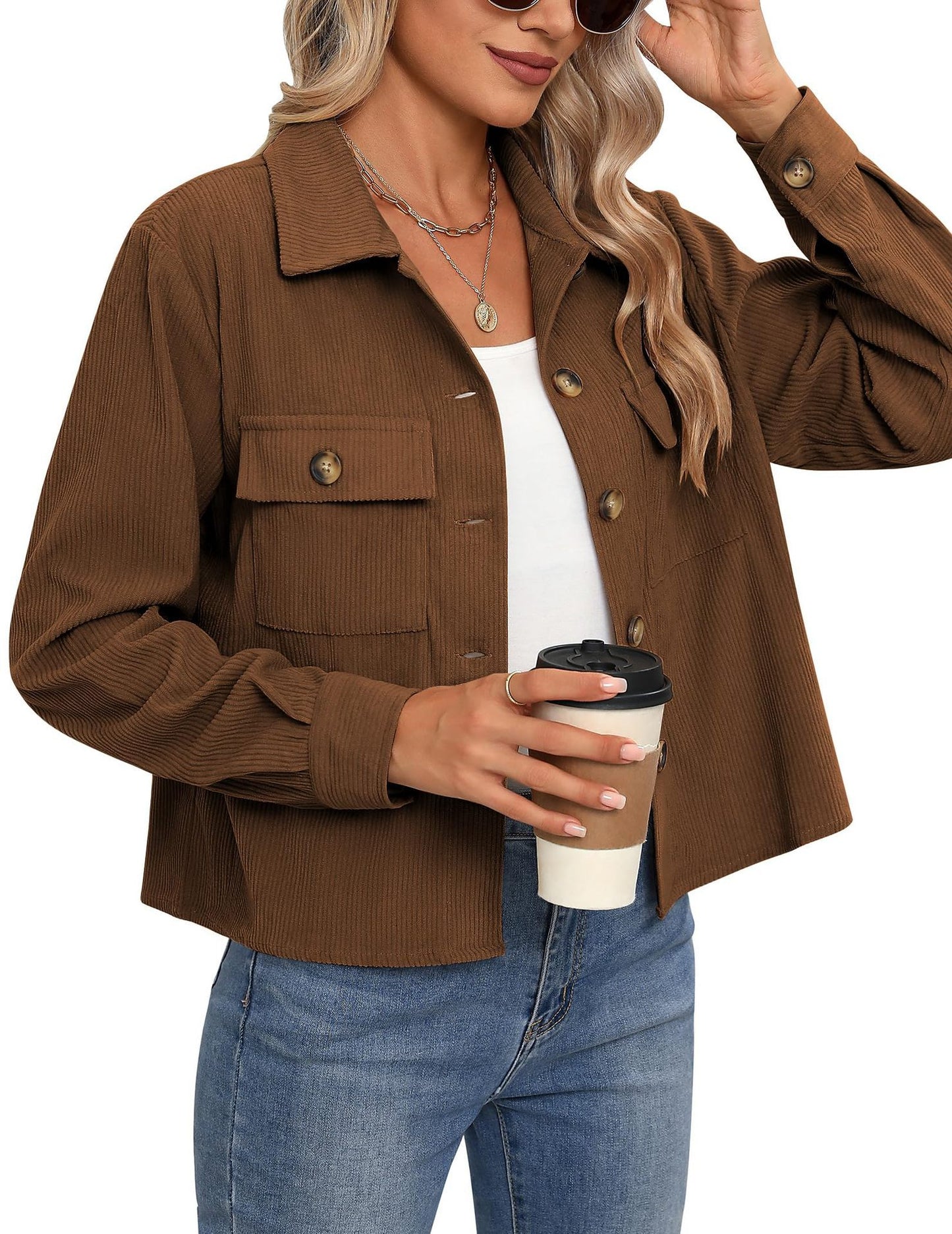 Women's Fashion Casual Short Short Corduroy Button Jacket