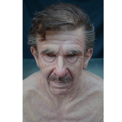 Realistic Old Man Halloween Mask | White Hair & Beard Full-Head Costume Headpiece