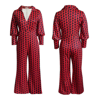 Loose Elastic V-neck Straight High Waist Jumpsuit