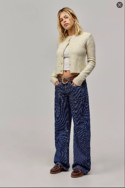 Women's Loose Retro Straight Striped Jeans