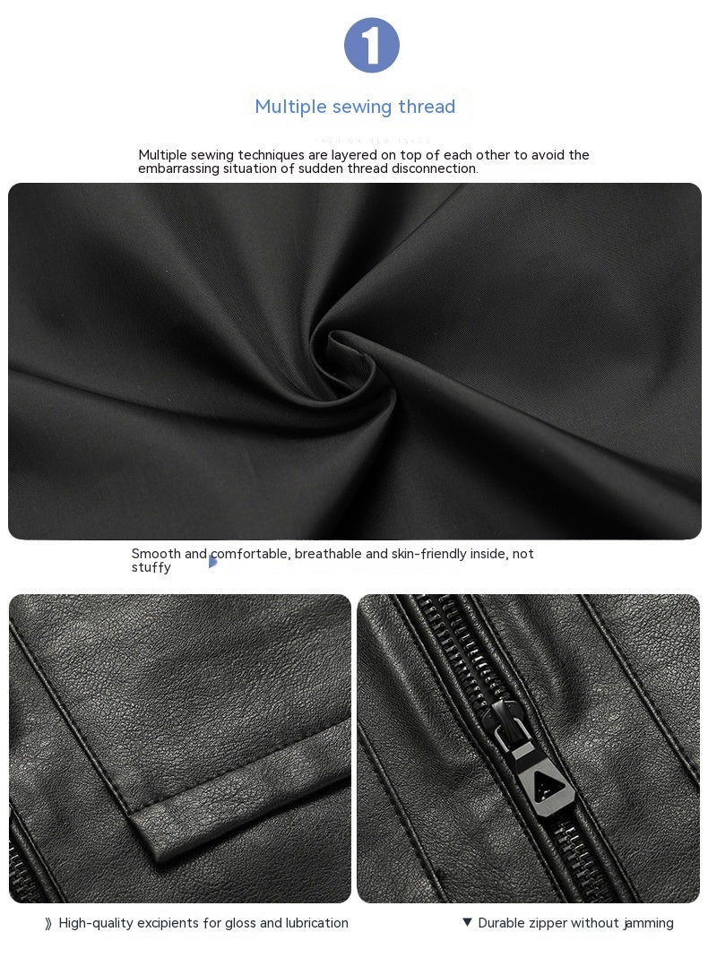 Mens Motorcycle Leather Jacket Slim Lapel Casual Biker Heritage