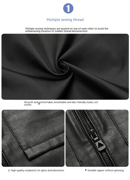 Mens Motorcycle Leather Jacket Slim Lapel Casual Biker Heritage