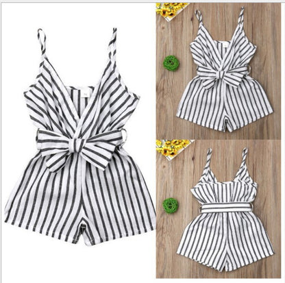 Bow Strap Striped One-Piece Children's Dress