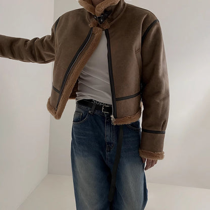 South Korea Fur Integrated Cotton Coat Loose Suede Lambswool Jacket Opulent Warmth