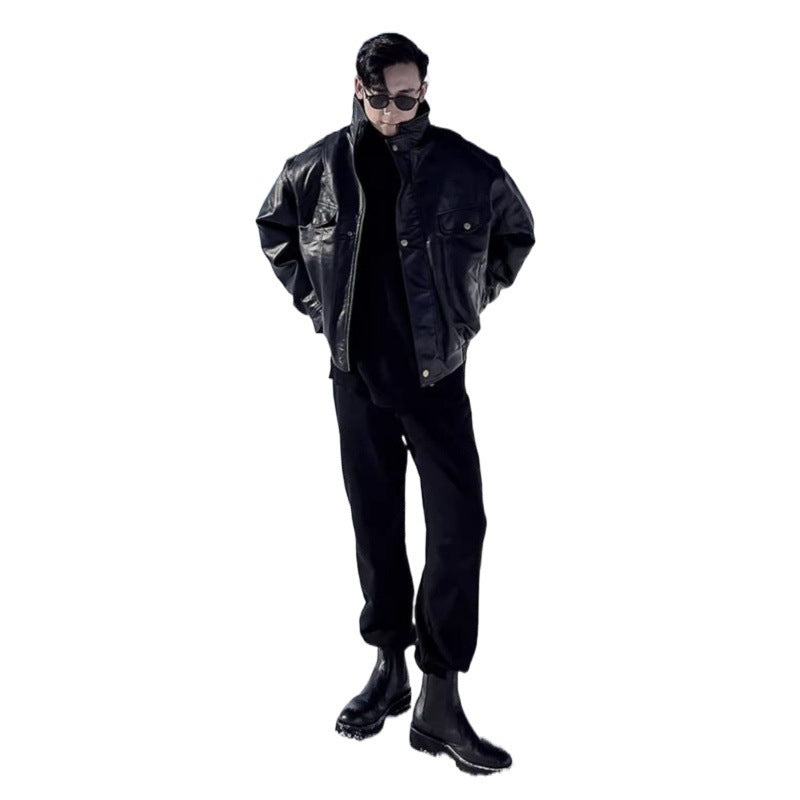 Jacket Leather Coat Autumn Winter Mens Trendy Handsome Fleece Thickened Pilot Motorcycle Plus Size Rugged Adventure