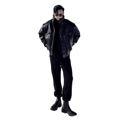 Jacket Leather Coat Autumn Winter Mens Trendy Handsome Fleece Thickened Pilot Motorcycle Plus Size Rugged Adventure