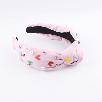 New Fashion European And American Style Green Fabric Knotted Diamond-laid Headband