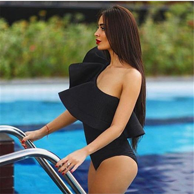 Summer women's one-shoulder flying sleeve stitching sexy onesies